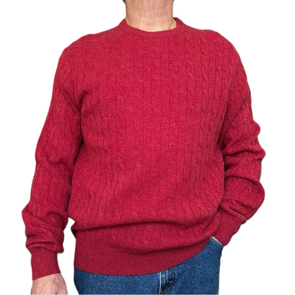 J. Crew  Red 100% Lambs wool  Cable Knit Crew Neck Sweater Size Men's XL